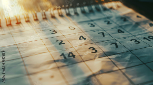 A wrinkled calendar page with light shining through, evoking a sense of nostalgia and passing time.
