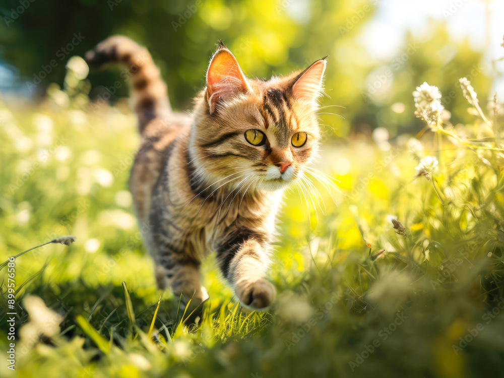 Adorable cat on a green grass outdoors. Adorable cat on a green grass outdoors.