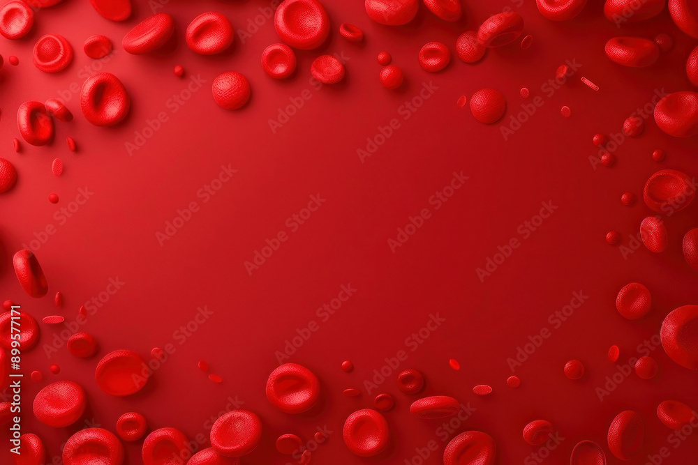 Elevate your projects with this stunning visualization of red blood cells against a vivid red background Elevate your projects with this stunning visualization of red blood cells against a vivid red background
