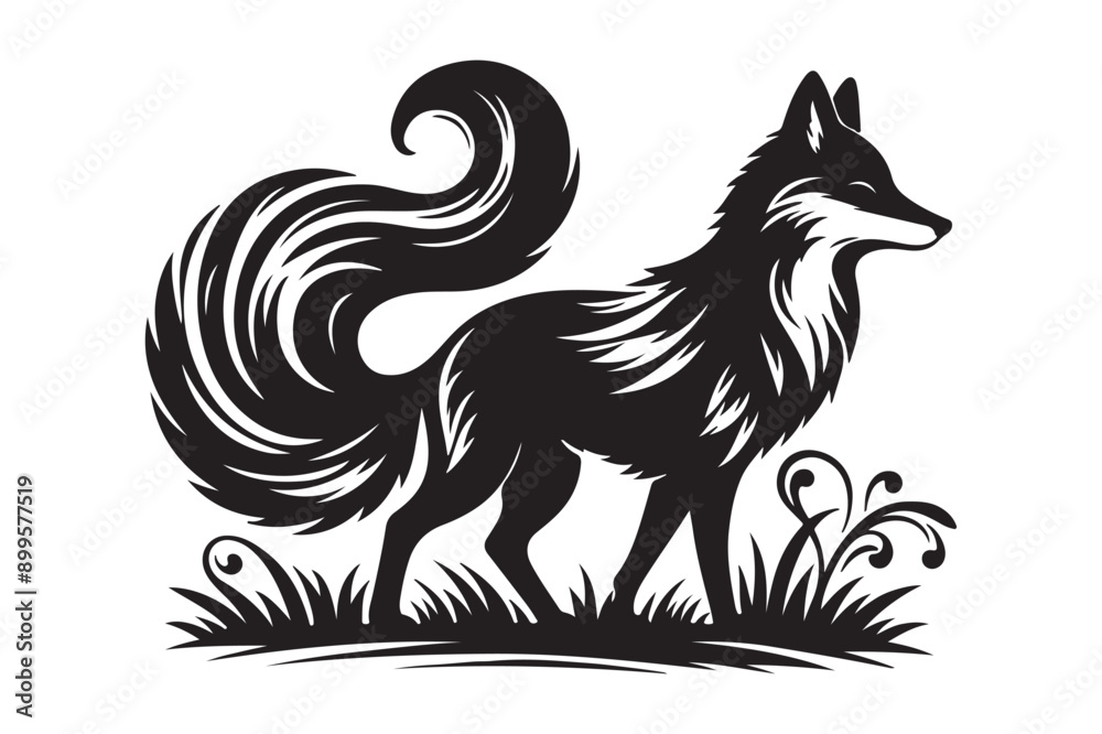 fox silhouette style vector illustration art isolated on transparent background - Generative AI fox silhouette style vector illustration art isolated on transparent background - Generative AI