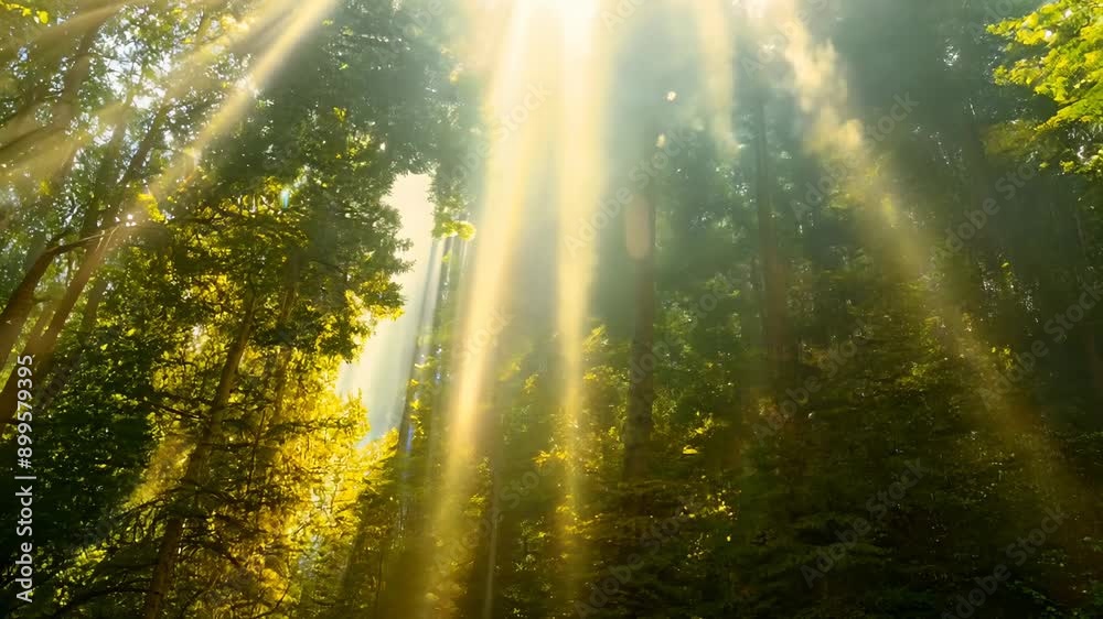 Sun rays illuminating a lush forest during golden hour Sun rays illuminating a lush forest during golden hour