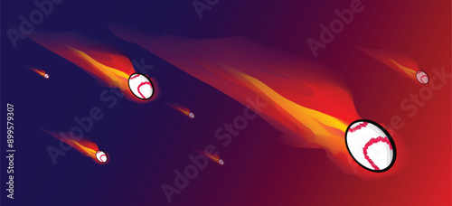 Burning baseballs flying through the air leaving a trail of fire