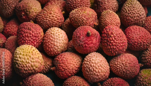 photo of close up a Fresh a pile lychee., fresh, organic.