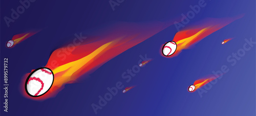 Burning baseballs flying through the air leaving a trail of fire