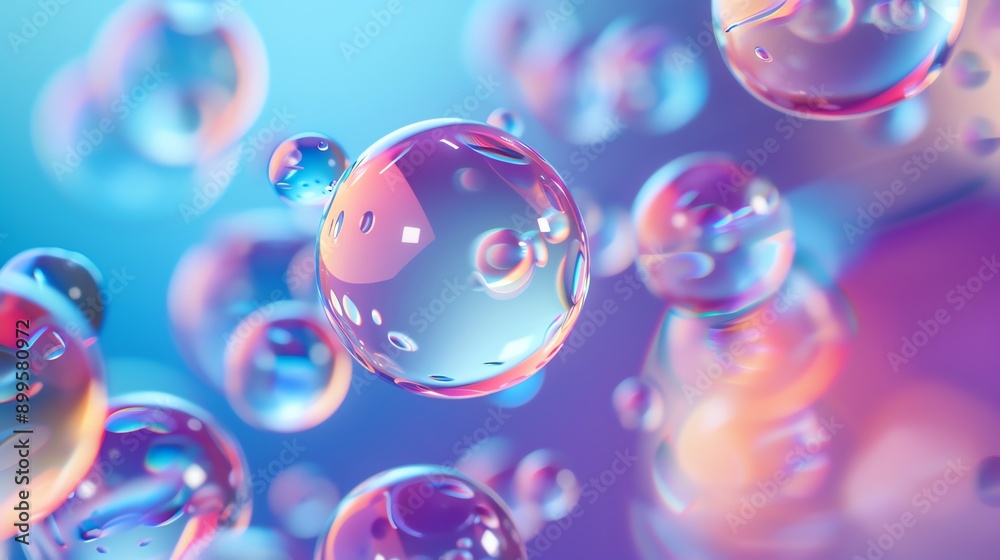 Abstract colorful spheres on a blurred purple and blue background. Abstract colorful spheres on a blurred purple and blue background.