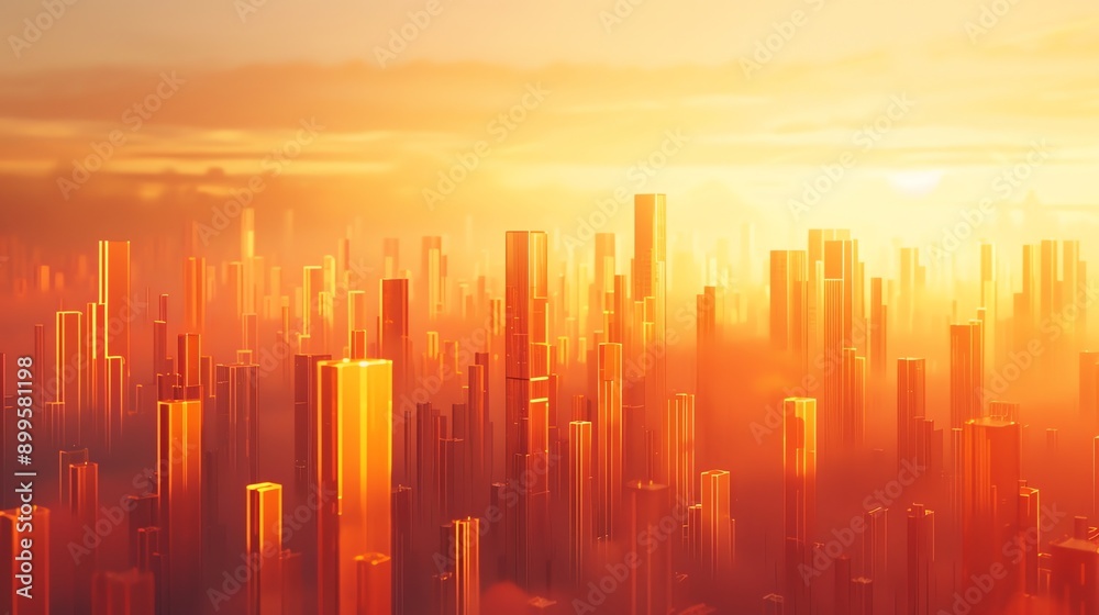 A digital painting of a futuristic city bathed in an orange glow. A digital painting of a futuristic city bathed in an orange glow.