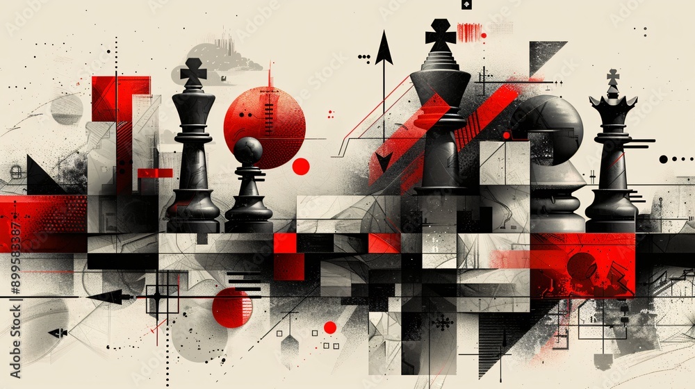 Chess Pieces in Abstract Geometric Composition Chess Pieces in Abstract Geometric Composition