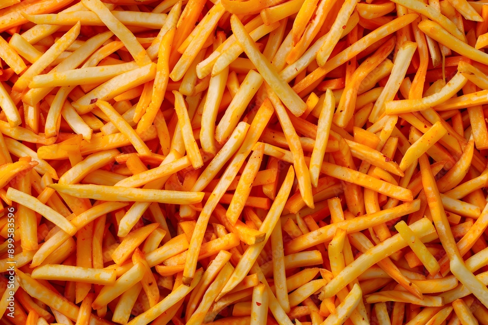 Close-up of french fries, focusing on the texture and color Close-up of french fries, focusing on the texture and color