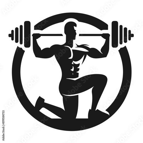 Clean Black and white vector silhouette of a Gym Bodybuilder on white background