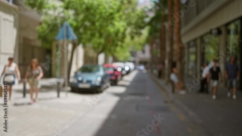 Wallpaper Mural Blurred, outdoor, urban, street, women, walking, summer, trees, cars, defocused Torontodigital.ca