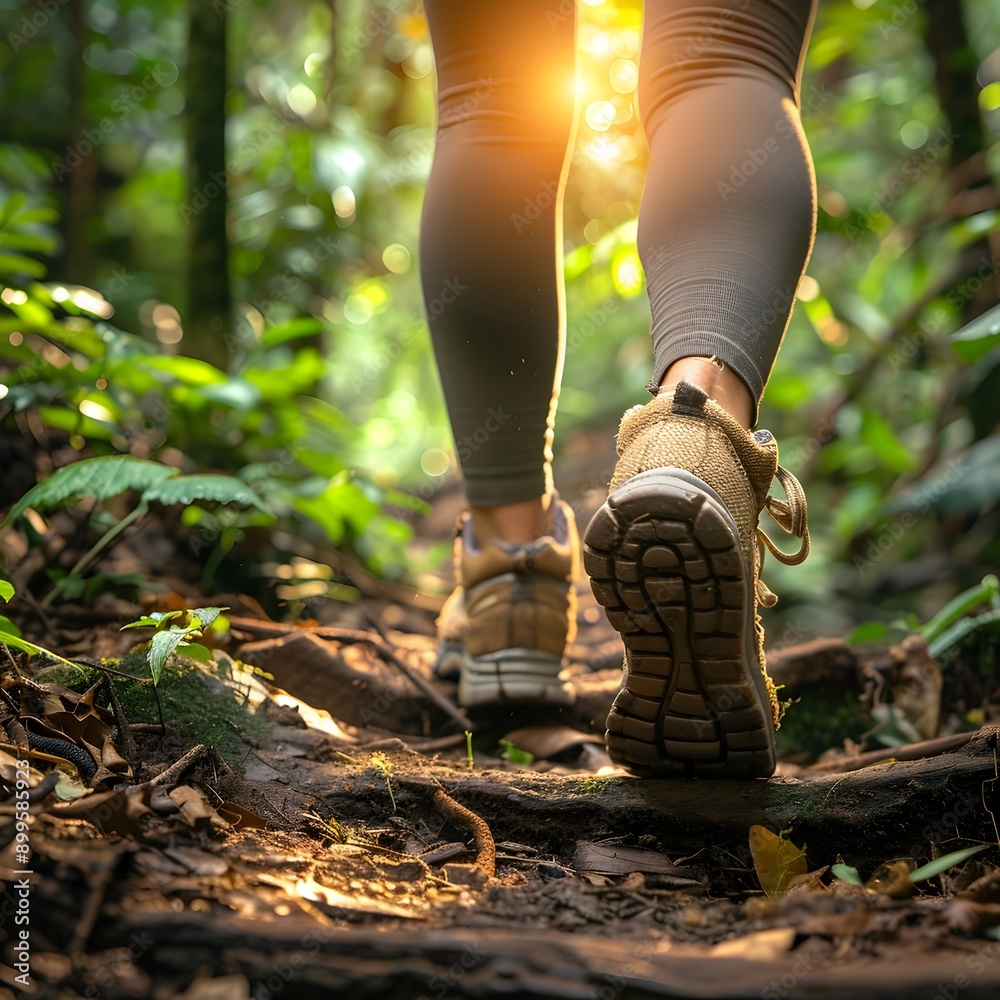Taking the First Step on a Hiking Trail Symbolizing New Beginnings in a Lush Forest Landscape Taking the First Step on a Hiking Trail Symbolizing New Beginnings in a Lush Forest Landscape
