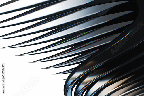 Futuristic feather wings made of volcanic glass obsidian on white background. 3d rendering illustration.