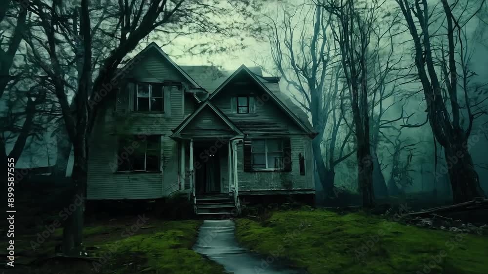 Mysterious old house in dark with fog Mysterious old house in dark with fog