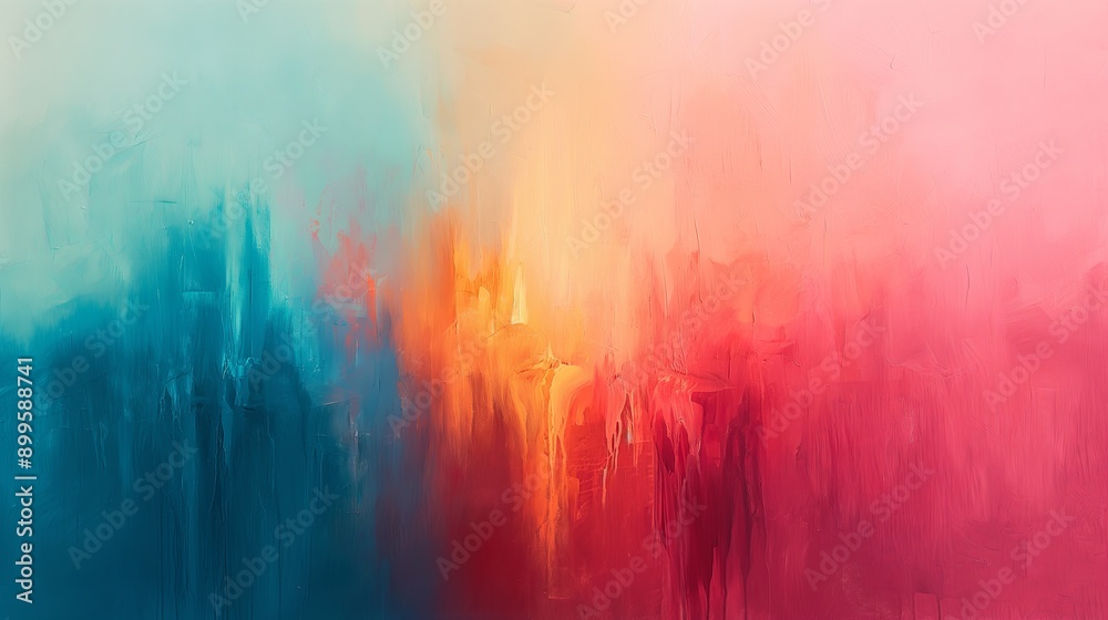 Fototapeta premium An abstract painting, blurred light blue, yellow and pink gradient background