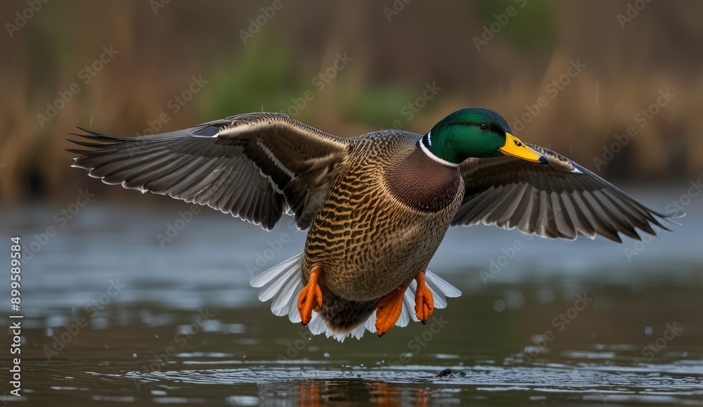 Obraz premium Male Mallard Duck in Flight