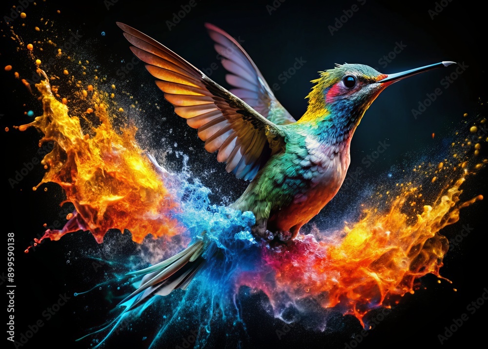 Obraz premium Hyperdetailed Eyes, Tee-Shirt Design, Line Art, Black Background, Ultra Detailed Artistic, Detailed Gorgeous Face, Natural Skin, Water Splash, Colour Splash Art, Fire and Ice, Splat