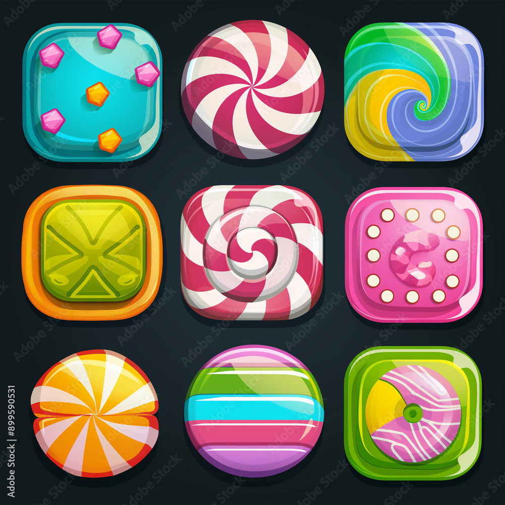Fototapeta premium Asset of candy for UI game element, slot game element, video game isolation, Illustration
