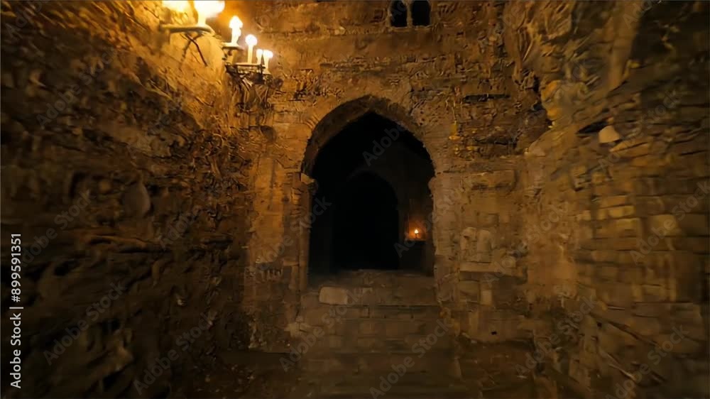 Enigmatic medieval dungeon illuminated torchlight