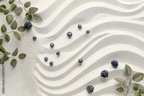 Minimalist Boho Gravel Path with Blueberries and Booklice in Organic Graphic Design photo