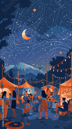 
12h flat illustration,minimalist style,Create a vibrant and dynamic background image for the NZ Space Pop-up City