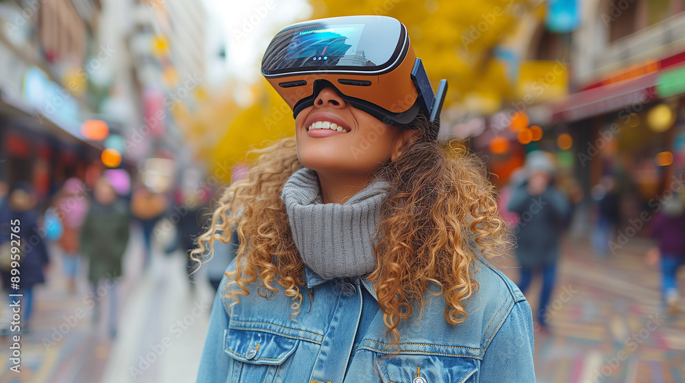 Young Tourist Exploring City Through Virtual Reality Headset Young Tourist Exploring City Through Virtual Reality Headset