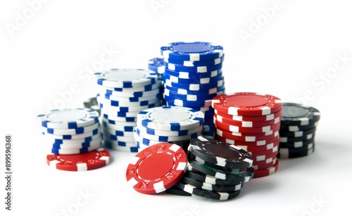 Cards and chips for casino with on white background