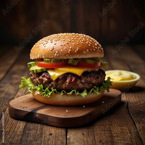 Delicious Big Large Cheeeseburger Hamburger Tasty Beef Burger photo