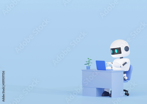 Obraz w ramie 3DCG｜パソコンの画面を指さしながら確認を行うAIロボット