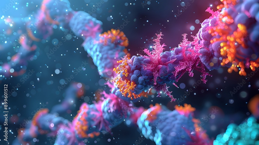 Fototapeta premium Abstract Colorful 3D Structure with Glowing Particles.