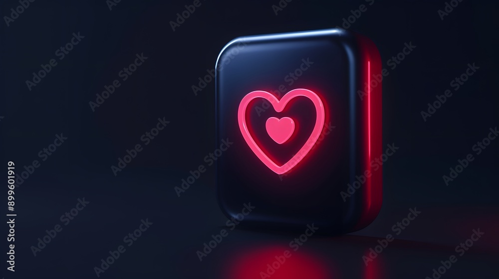 Neon Heart Icon on Black Background. Neon Heart Icon on Black Background.