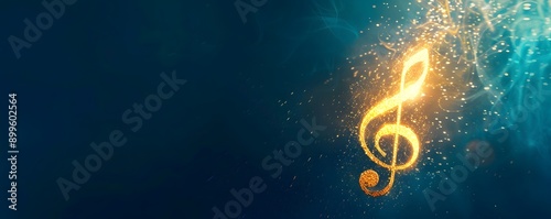 golden music note with blue bokeh background