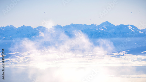 winter landscape with fog