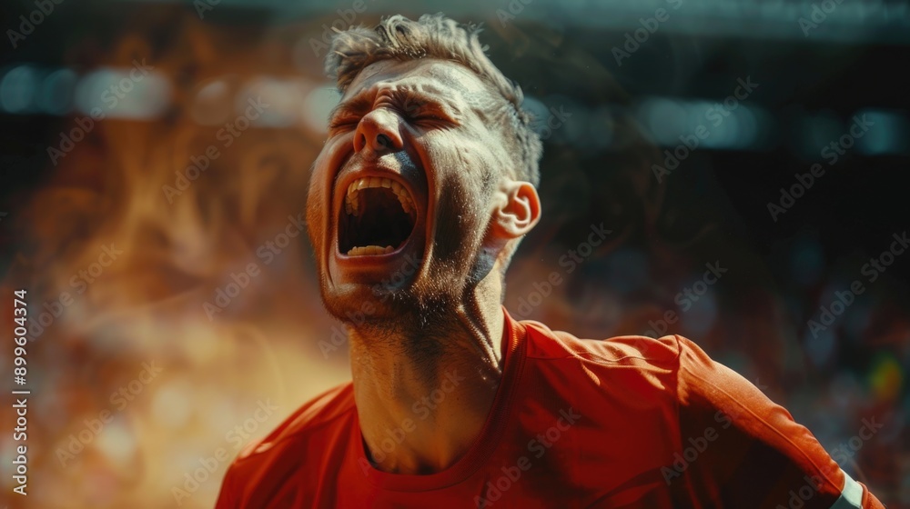 Professional football player celebrating victory during a thrilling championship match. Professional football player celebrating victory during a thrilling championship match.