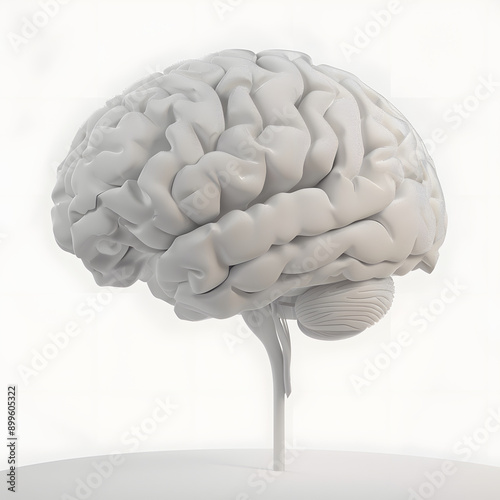 3D Render of Matte White Brain on White Background