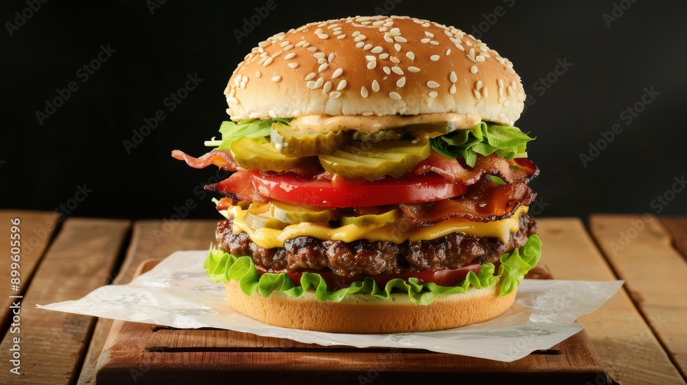 Hamburger with potato fries Hamburger with potato fries