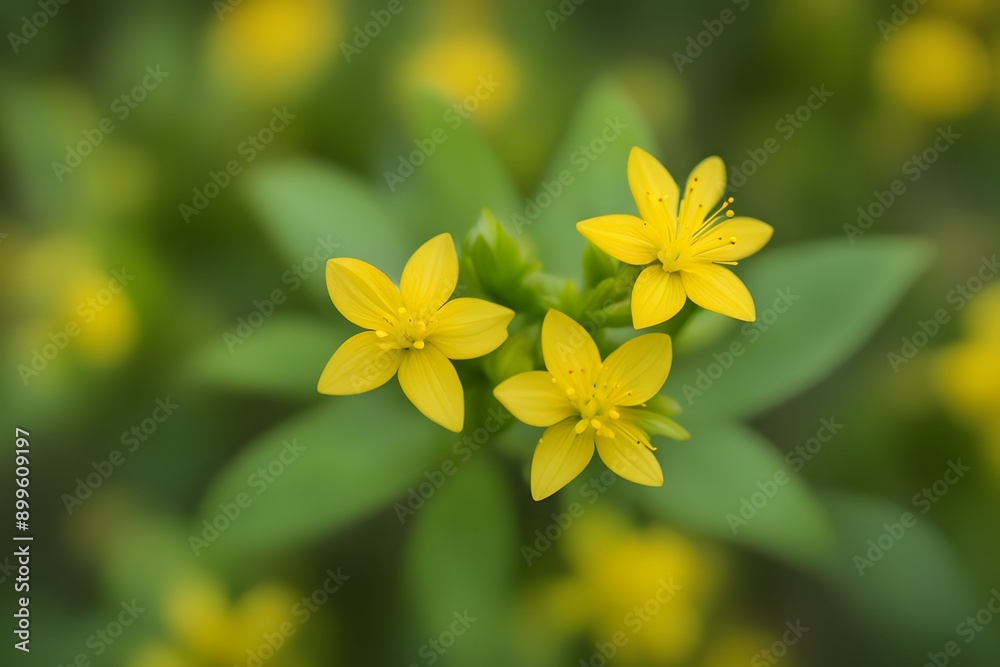 Obraz premium Yellow loosestrife flower bokeh background, AI Generated