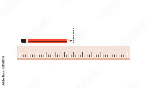 Measuring instrument, distance ruler, school geometry, maths, measurement metric item, stationery, measuring tape, school supplies, length measurement, object using ruler flat vector illustration.