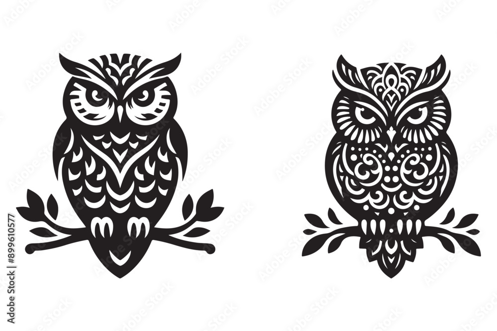 Owl silhouette set Vector illustration - Generative AI Owl silhouette set Vector illustration - Generative AI