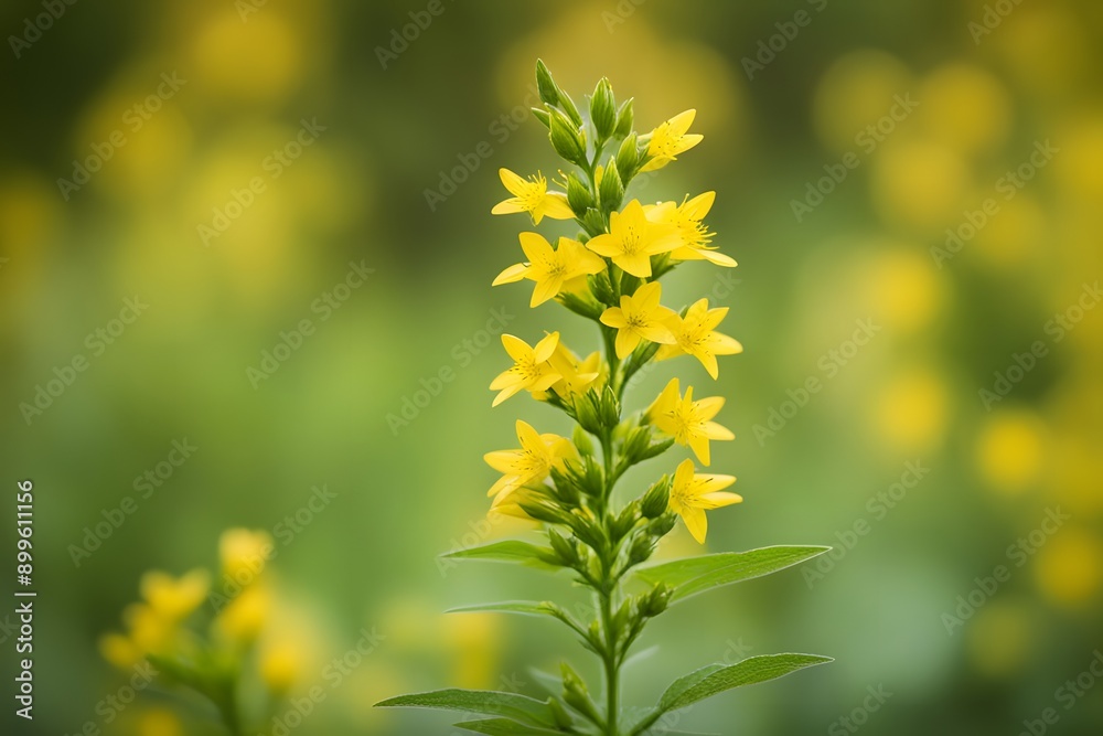 Yellow loosestrife flower bokeh background, AI Generated