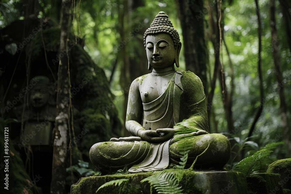 Buddha covered with moss Buddha covered with moss