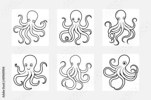 Cute Octopus Line Art Set for Kids to Color and Enjoy
