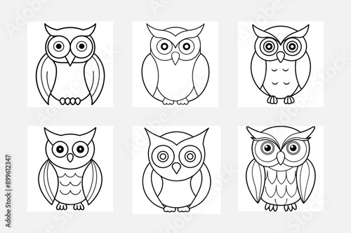 Adorable Owl Line Art Set for Kids to Color
 photo