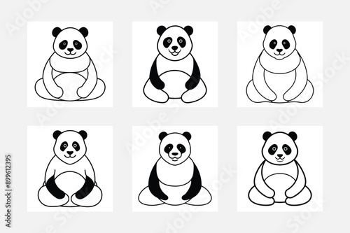 Adorable Panda Line Art Set for Kids Coloring Book
 photo
