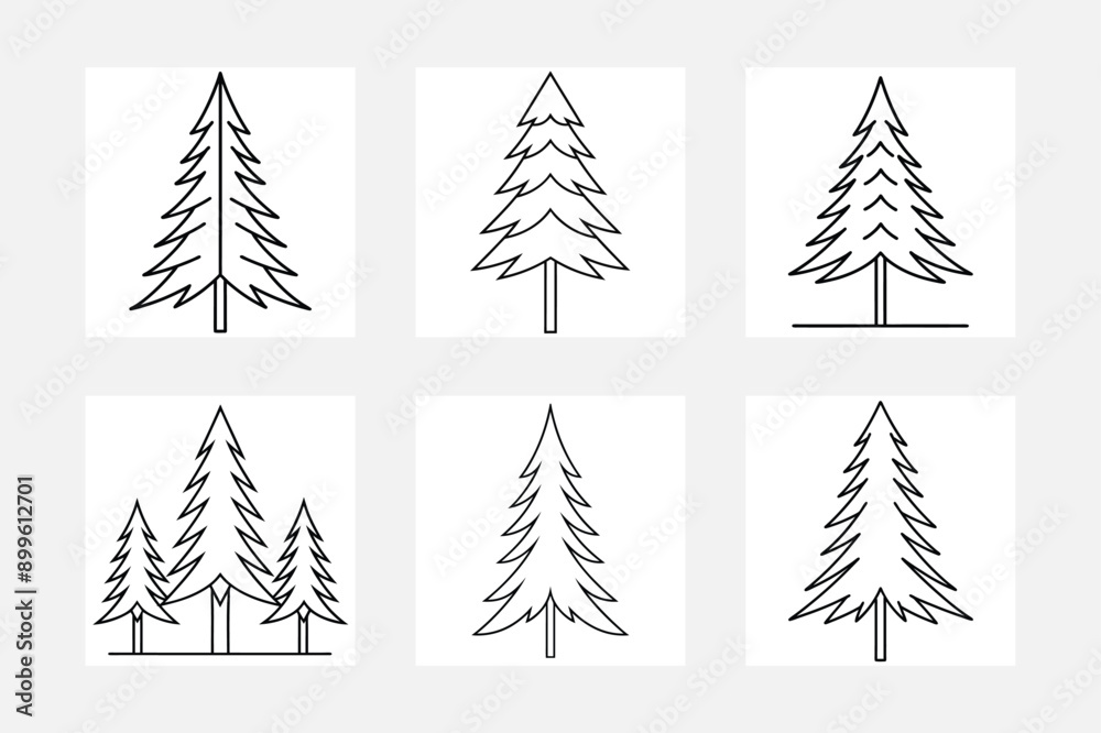 Fototapeta premium Explore Nature with Pine Tree Line Art for Kids 