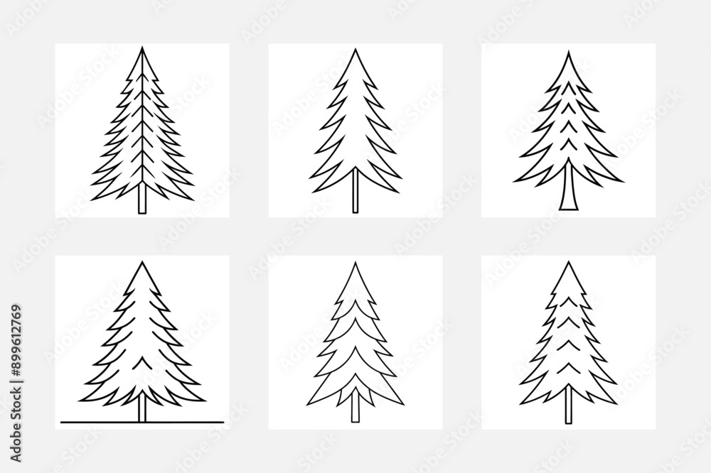 Obraz premium Pine Tree Line Art for Kids: A Coloring Adventure 