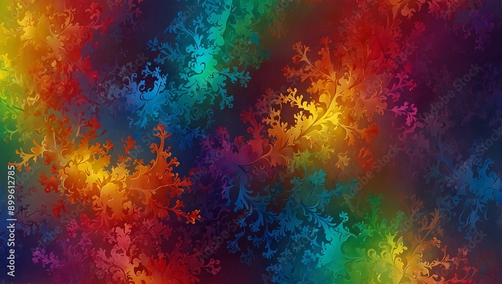  Abstract fractals on a rainbow gradient background