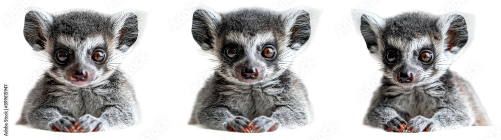Three Close-Up Portraits of a Curious Lemur Observing Its Surroundings in Natural Light Three Close-Up Portraits of a Curious Lemur Observing Its Surroundings in Natural Light
