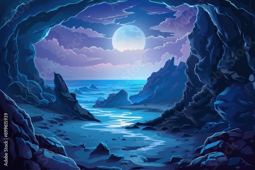 Moonlight over Rocky Seascape