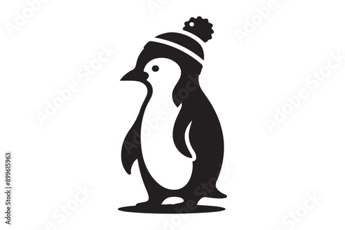  penguin black silhouette art illustration white background - Generative AI