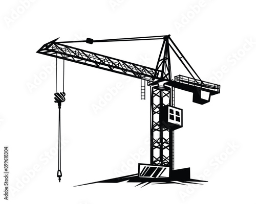 Black and white construction silhouette on white background